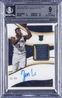 2019-20 Panini Immaculate Collection #136 Zion Williamson Signed Patch Rookie Card (#92/99) - BGS MINT 9/BGS 10